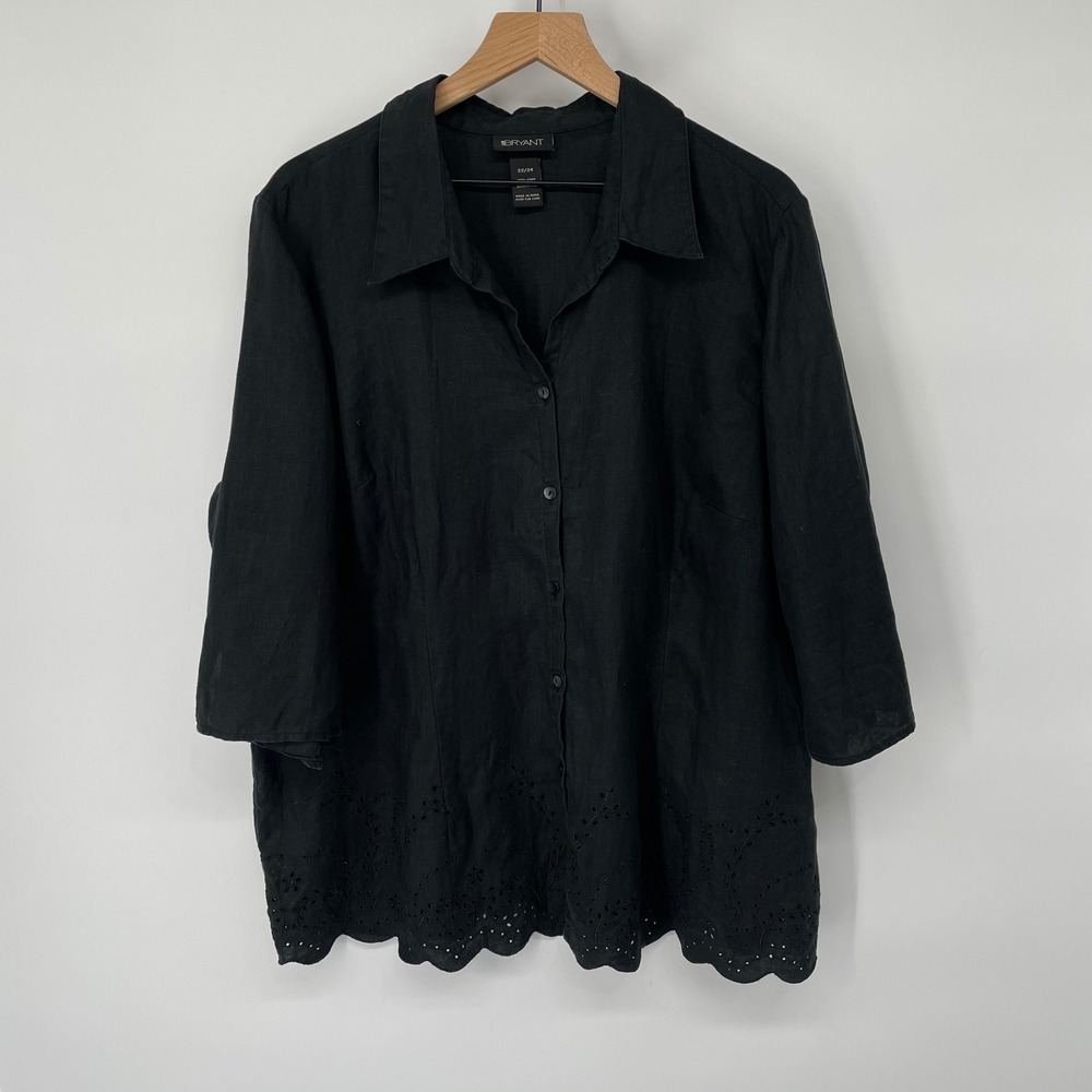 Lane Bryant Linen Button Up Plus 22/24 Boho‎ Eyelet Hem Wide Cuff 3/4 L Sleeve
